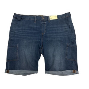 St Johns Bay 24W Women Bermuda Shorts Blue Denim Jeans Mid Rise Adjustable Waist